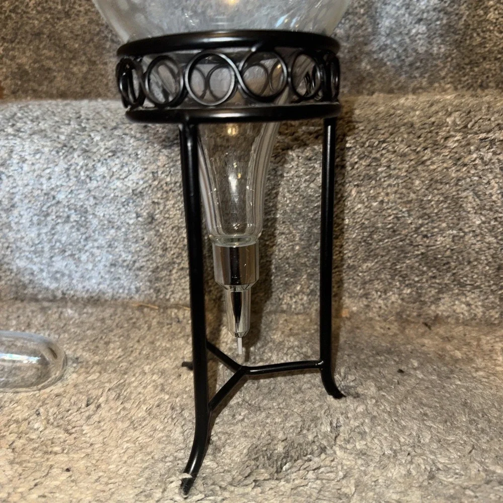 Vintage Wrought Iron Etched Glass Wine Aerator Dispenser Grape Leaves Grapes